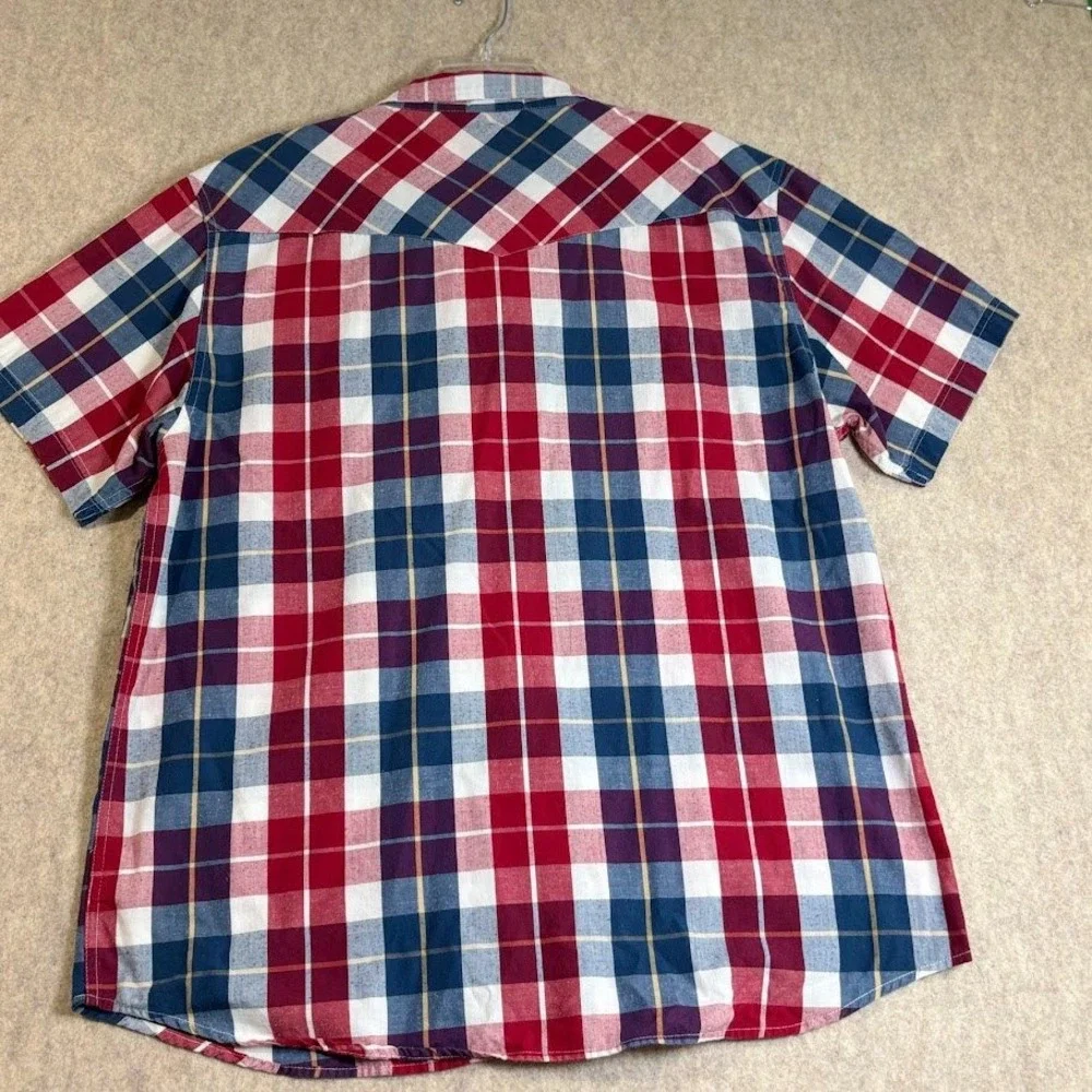Levi's Western Shirt XXL Red Blue Plaid‎ Cotton Blend Snap Front Classic Cowboy